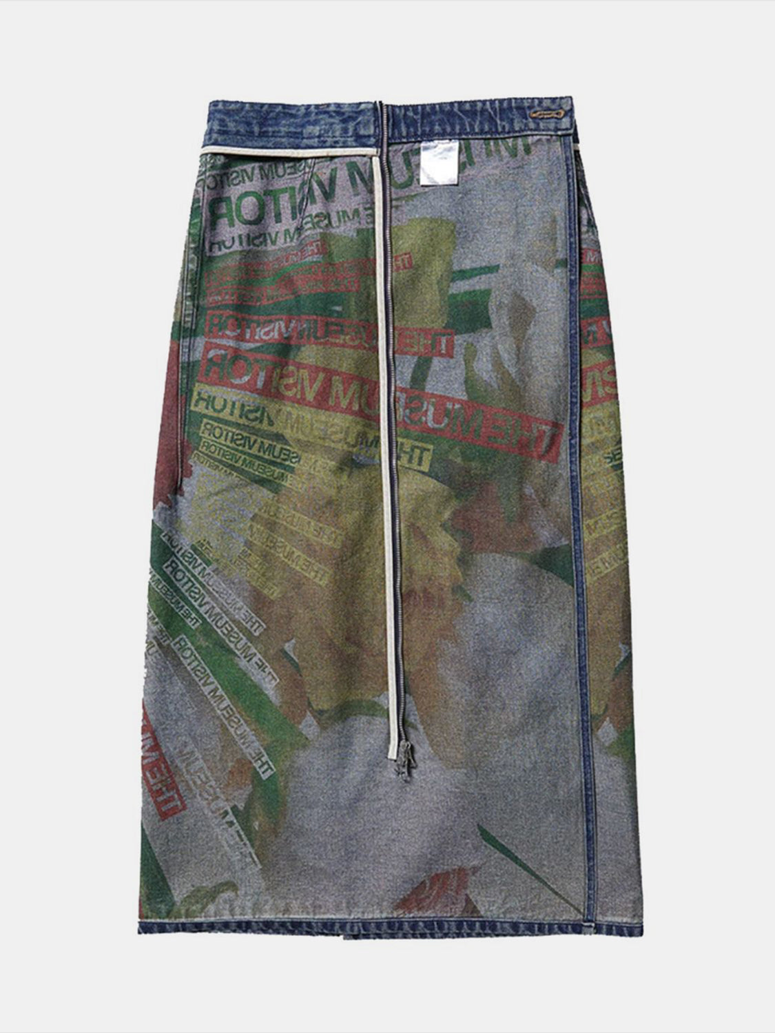 Reversible Slit Printed Midi Denim Skirt
