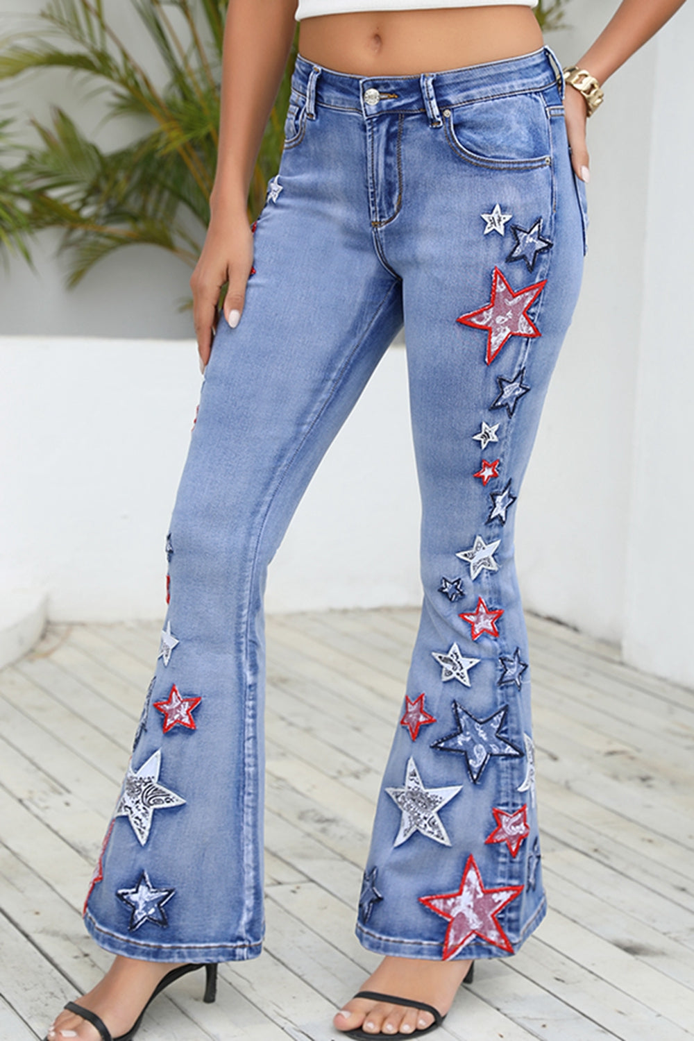 Star Applique Wide Leg Jeans