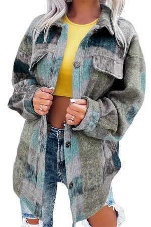 Multicolor Brushed Plaid Pocketed Oversize Shacket