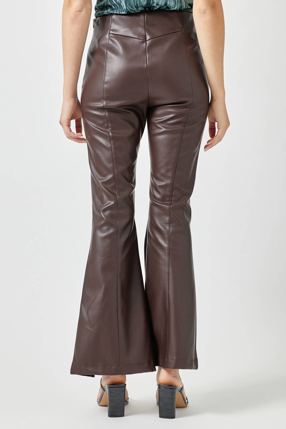 Coffee Bean  Flare Leather Pants