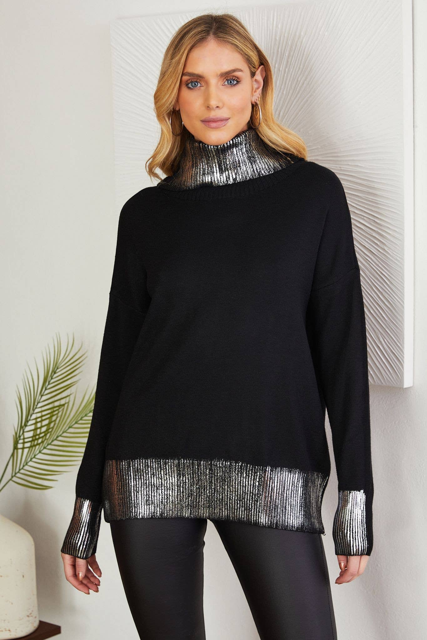 Metallic Foil Knit Sweater  - Made in Italy