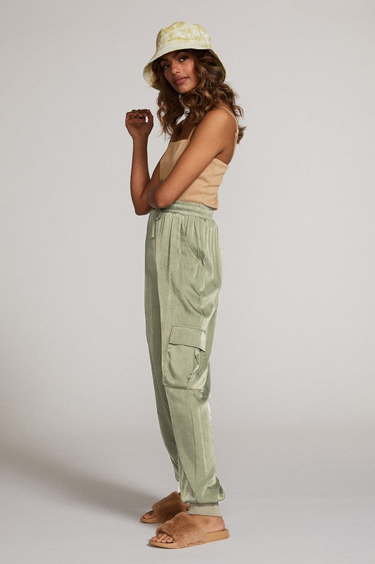 Textured Satin Cargo Pants