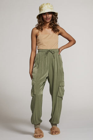 Textured Satin Cargo Pants