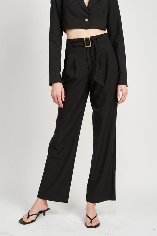 Pleated Side Leg Pant with Belt