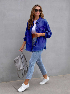 Distressed Drop Shoulder Denim Jacket