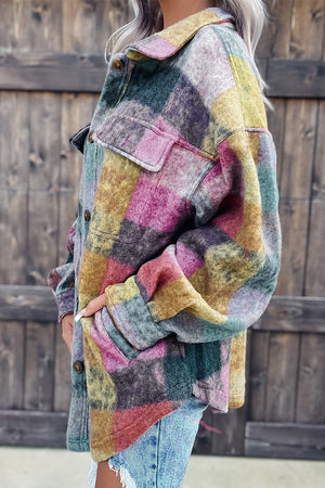 Multicolor Brushed Plaid Pocketed Oversize Shacket