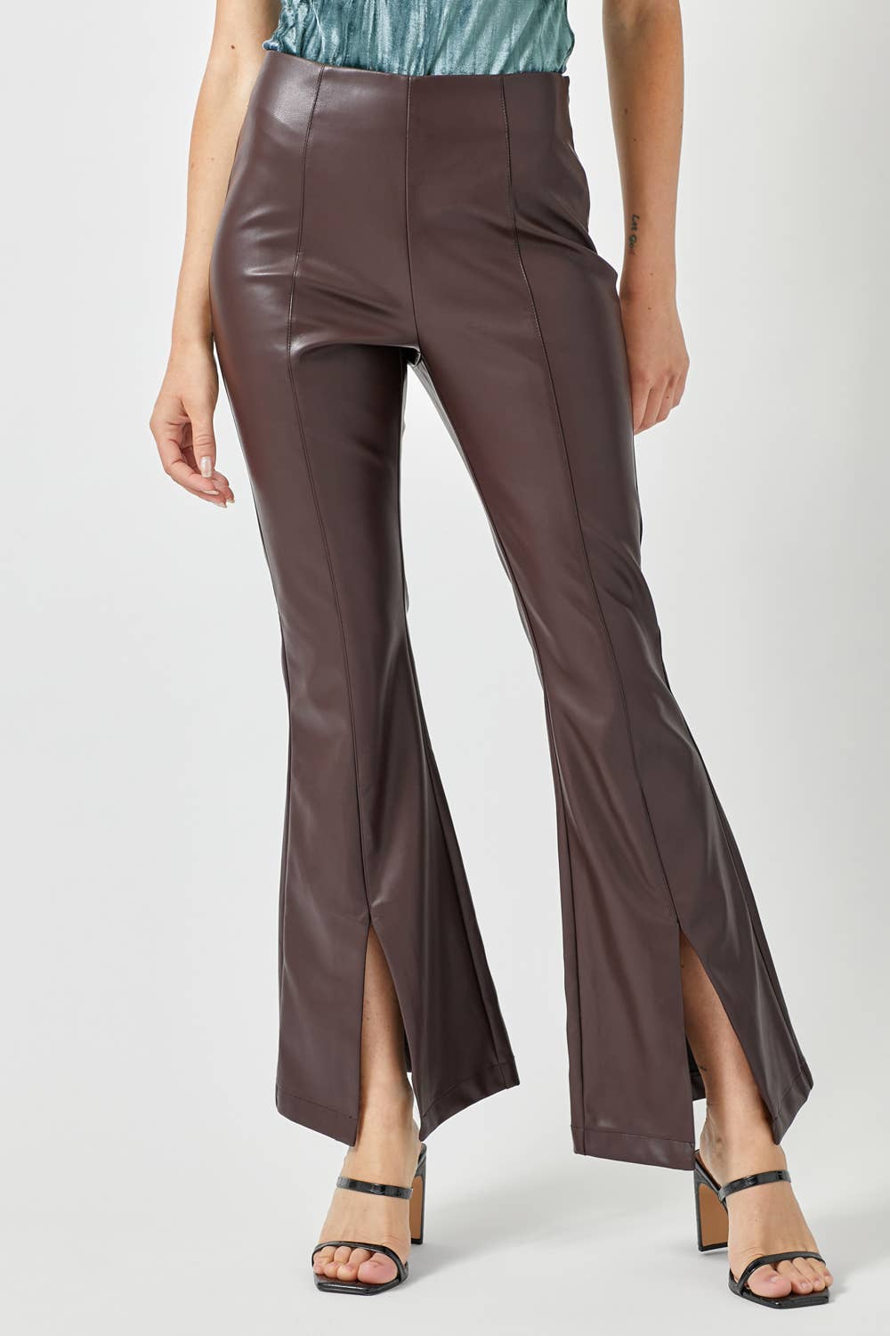 Coffee Bean  Flare Leather Pants