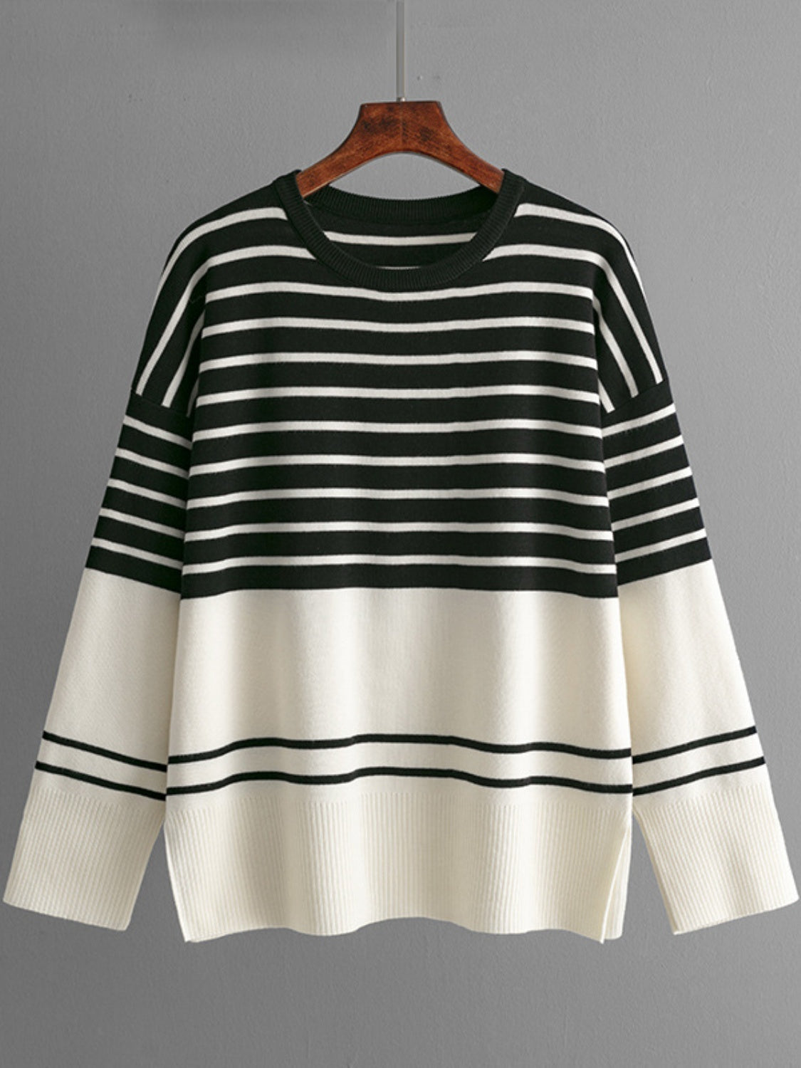 Striped Round Neck Long Sleeve Top and Pants Sweater Set