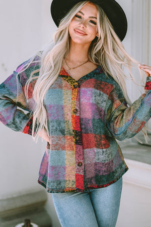 Multicolor Brushed Plaid Pocketed Oversize Shacket