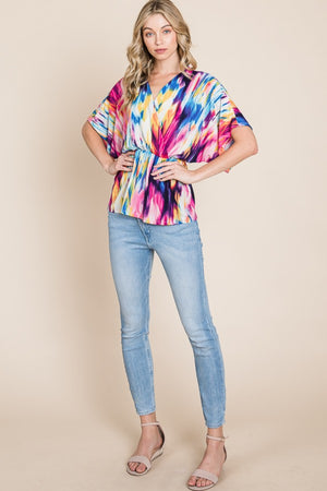 BOMBOM Printed Surplice Peplum Blouse