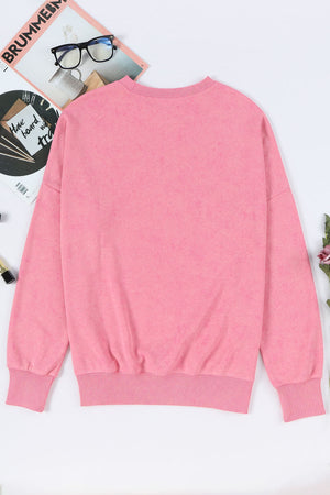 Sequin Candy Cane Round Neck Slit Sweatshirt