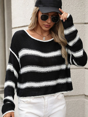 Striped Round Neck Long Sleeve Sweater