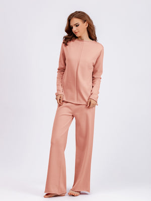 Rolled Round Neck Top and Pants Sweater Set