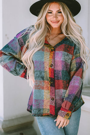 Multicolor Brushed Plaid Pocketed Oversize Shacket