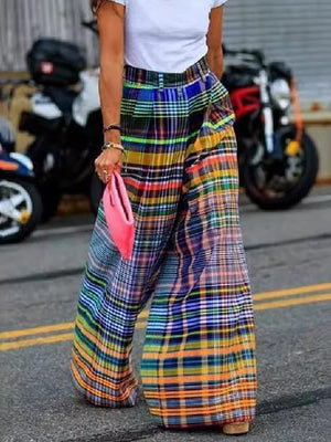 Plaid Wide Leg Pants