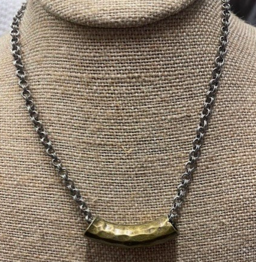 Vintage Inspired Large Tube Pendant on Medium Metal Chain