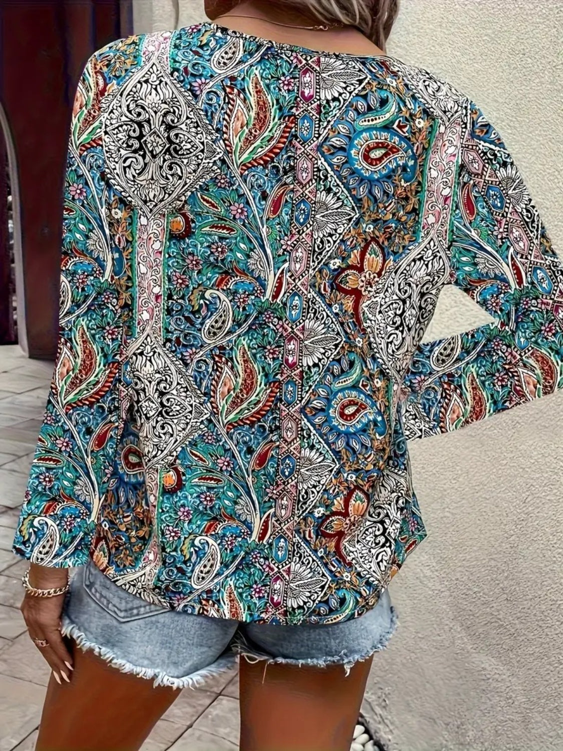 Boho V-Neck Long Sleeve Blouse