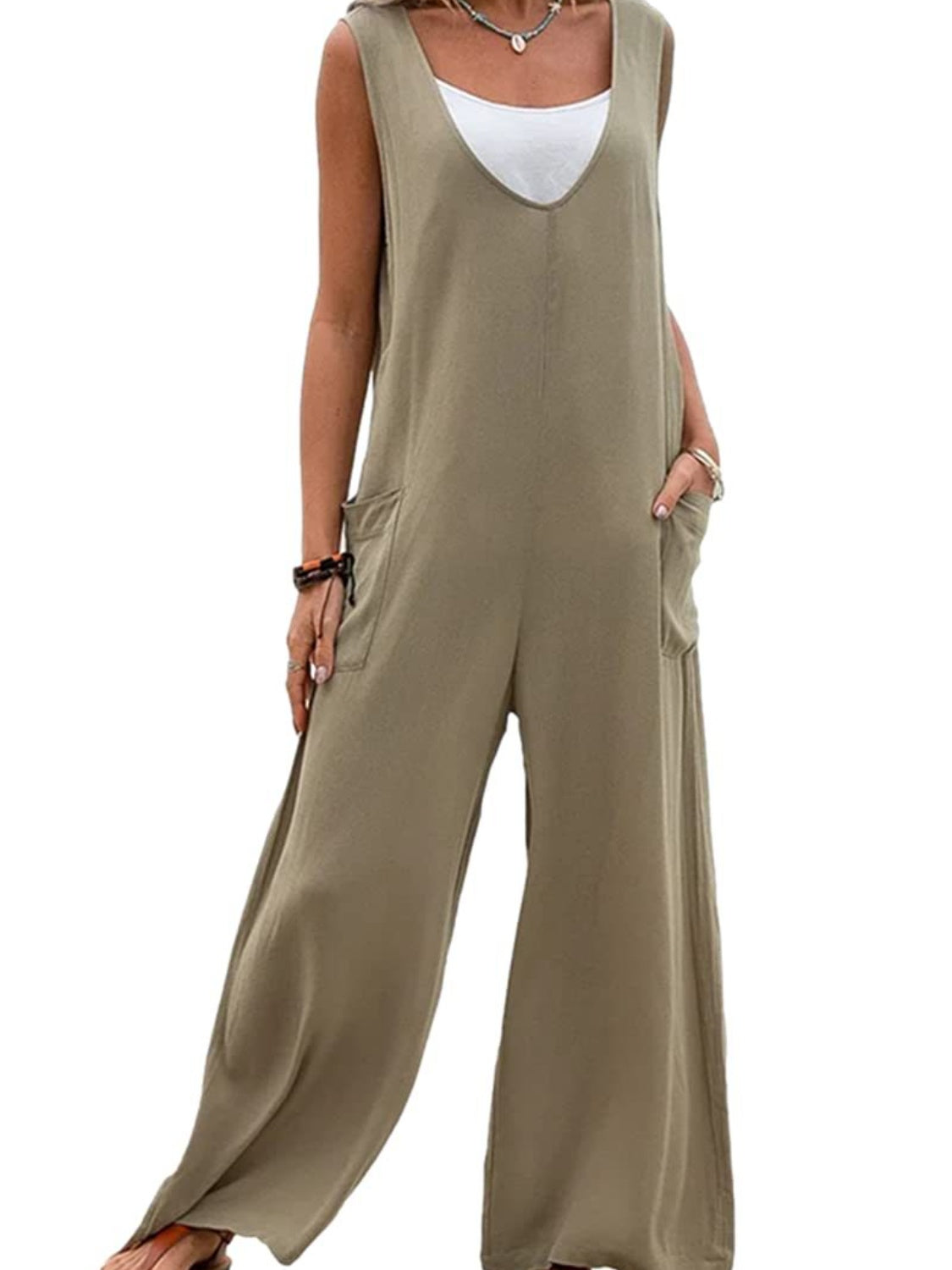 Wide Strap Jumpsuit with Pockets