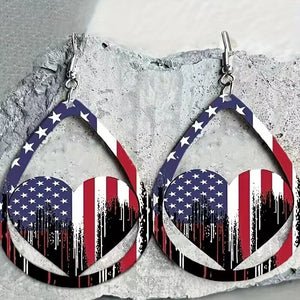 US Flag Pattern Wooden Earrings