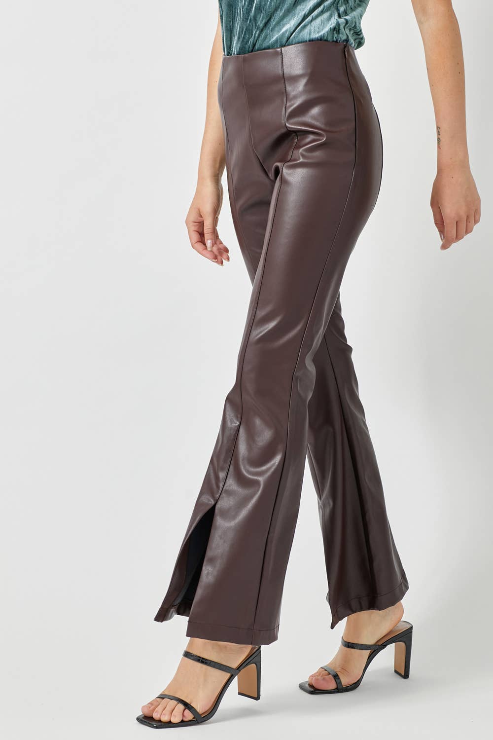 Coffee Bean  Flare Leather Pants