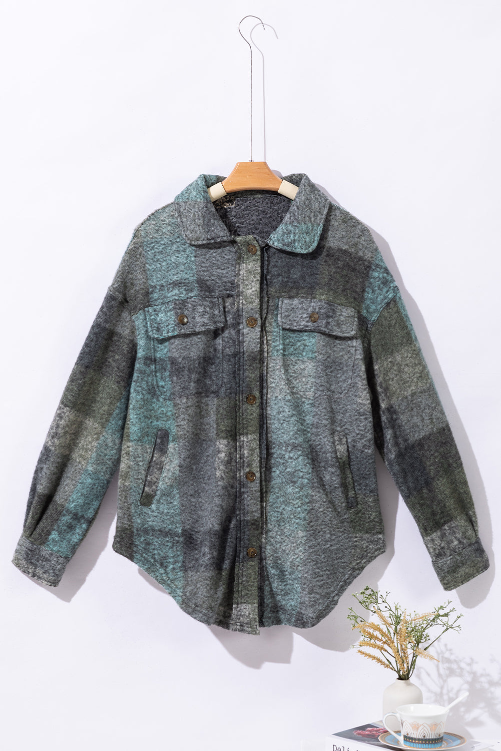 Multicolor Brushed Plaid Pocketed Oversize Shacket