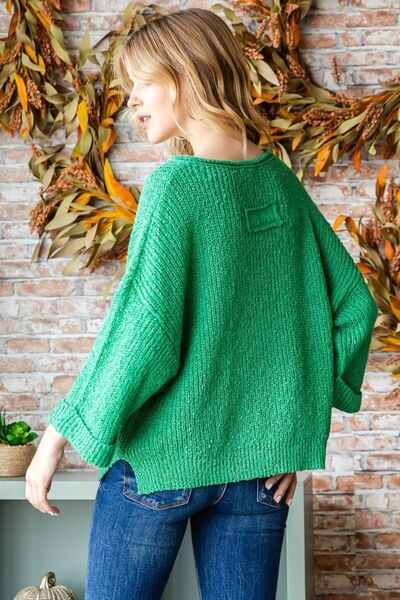 Notched Long Sleeve Sweater