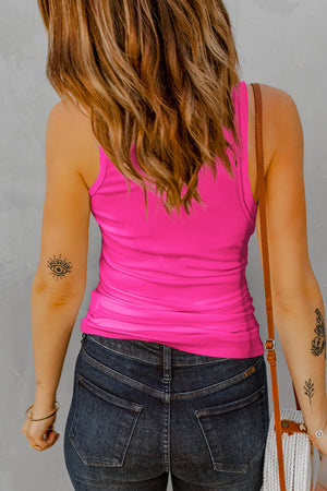 Notched Neck Ribbed Tank Top