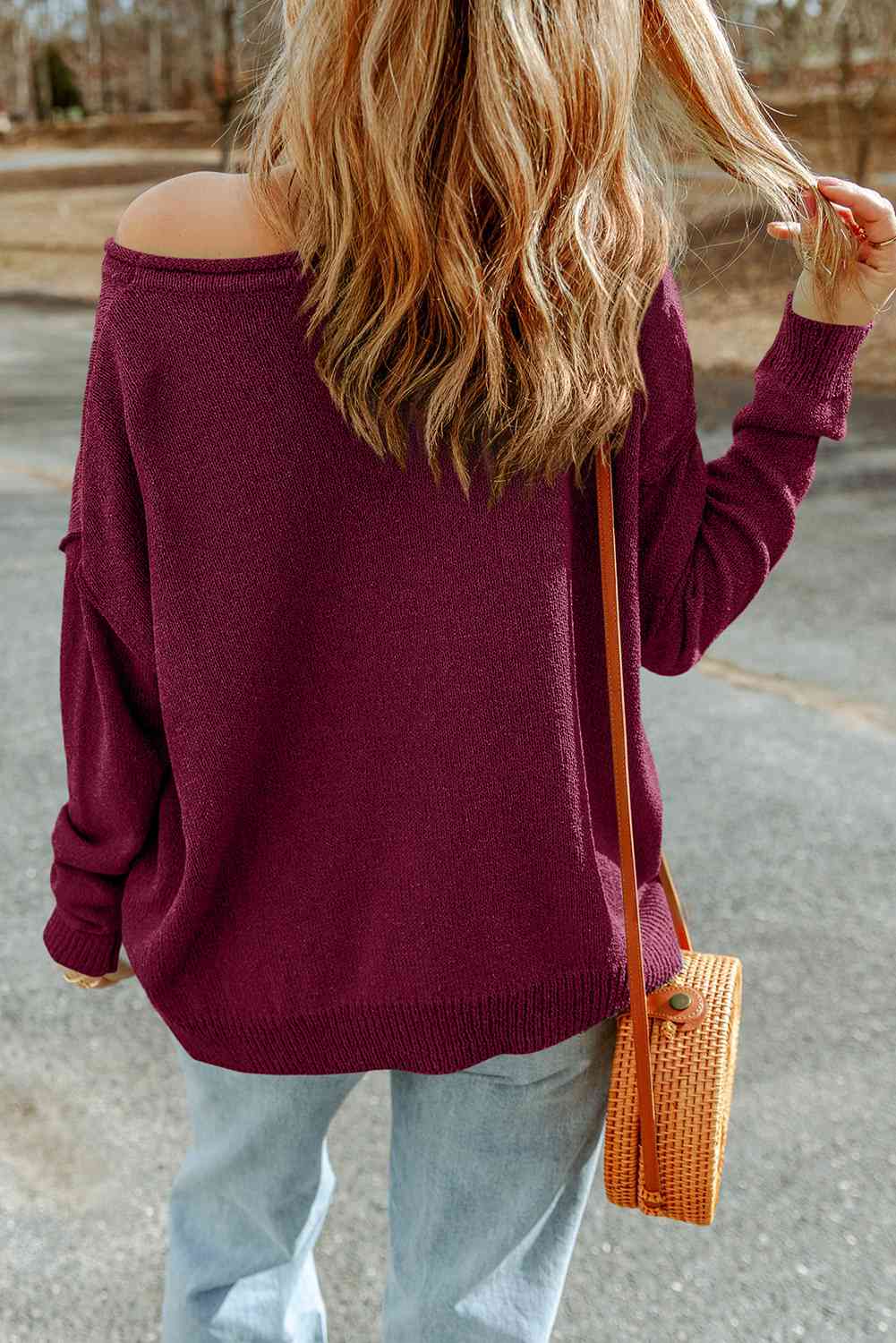 Casual Boat Neck Sweater Pullover with Pocket