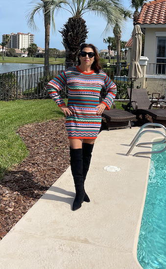 Multicolored Stripe Dropped Shoulder Sweater Dress