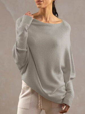 Boat Neck Batwing Sleeve Knit Top