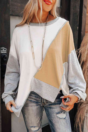 Color Block Exposed Seam Asymmetrical Sweatshirt