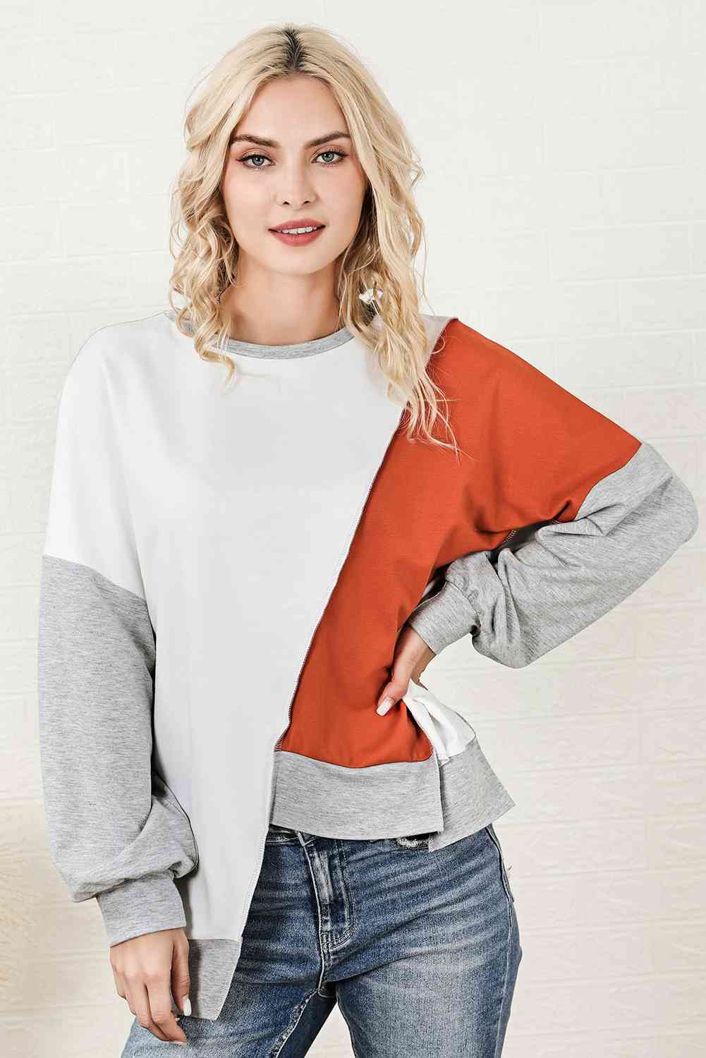 Color Block Exposed Seam Asymmetrical Sweatshirt