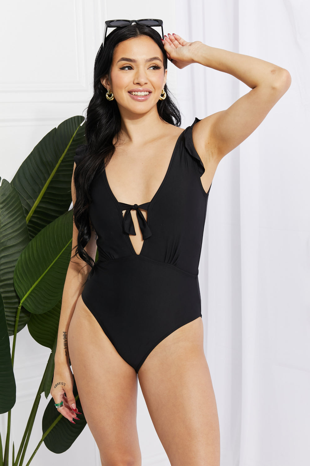 Marina West Swim Seashell Ruffle Sleeve One-Piece