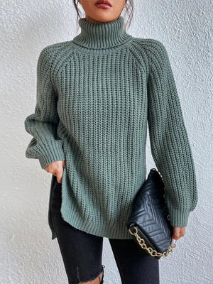 Rib-Knit Slit Sweater